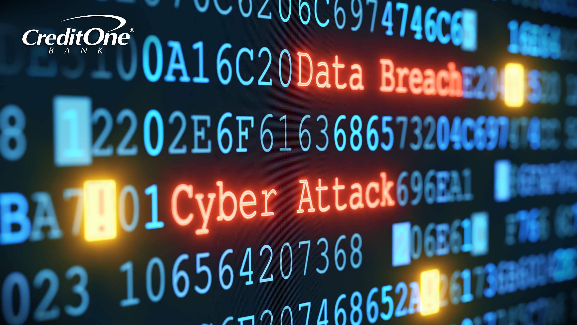 The phrases “Data Breach” and “Cyber Attack” glow in red on a screen otherwise filled with blue computer code, representing the kinds of events that an identity theft protection service may look out for.