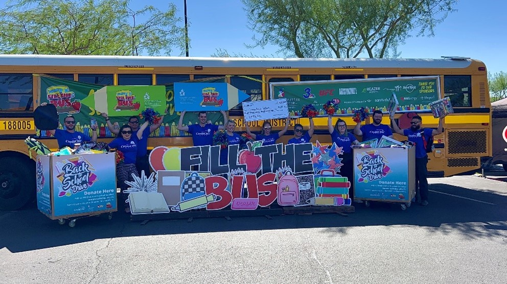 Credit One Bank employees show their support for Communities In Schools of Nevada and the Nevada Partnership for Homeless Youth by donating to students in need.